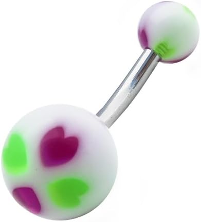 Neon Green and Magenta Queen of Hearts Belly Button Ring (14g, 3/8", Ss)
