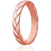 ROQ Silicone Rubber Wedding Rings for Women, Thin Stackable Rubber Silicone Wedding Band, Bridal Jewelry Set, Anniversary Rings, Promise Ring, Flame Leaves &amp; Leaves Style, Multi Packs, Multi Colors
