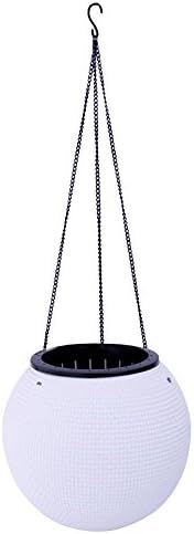 Watering Honey Creative Round Plastic Hanging Planters Self Watering Hanging Desktop Plant Pot Chain Basket Planter Holder~White