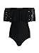 Memory baby Women's One Piece Monokini Swimsuit Ruffled Vintage Off Shoulder Swimwear Bodysuit Black