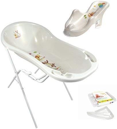 Disney Winnie the Pooh Pearl White Baby Bath Tub XXL 100 cm with Plugs + Bath Seat+ Bath Tub Stand + Drain Hose Baby Bath Tub