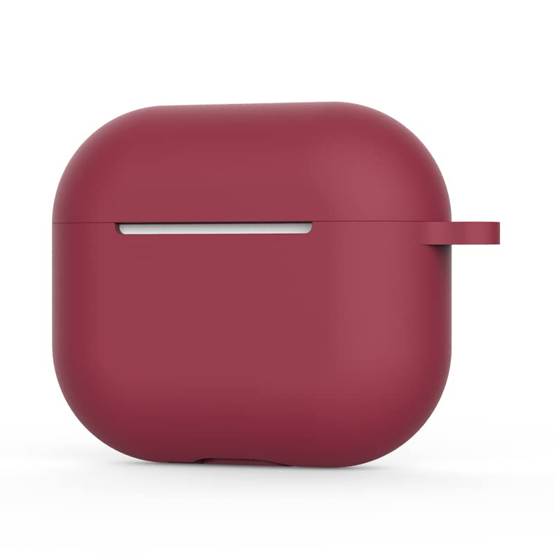 AirPods 3 Case Silicone Protective Case and Skin Case for AirPods 3 [Front LED Visible] [Wireless Charging] Compatible with AirPods 3 2021 (Has Ears, Without Carabiner, Red Wine)