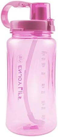 ASeeker 2L BPA Free Sports Water Bottles Portable Wide Mouth Large Capacity Water Bottle Leakproof Space Cup Travel Camping Mugs with Shoulder Strap, Straw &amp; Cleaning Brush (Pink)