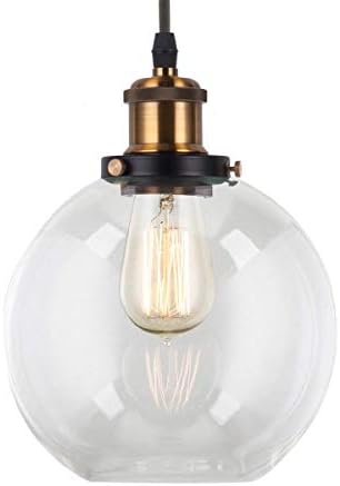 LightingPro Industrial Globe Pendant Lighting with 8" Hand Blown Clear Glass Shape, Modern Mini Glass Pendant Light Fixture for Kitchen Island Loft Farmhouse Bar Dining Room Foyer Bedroom