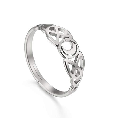 Amaxer Irish Celtic Moon Adjustable Women Ring Stainless Steel Jewelry (Silver)