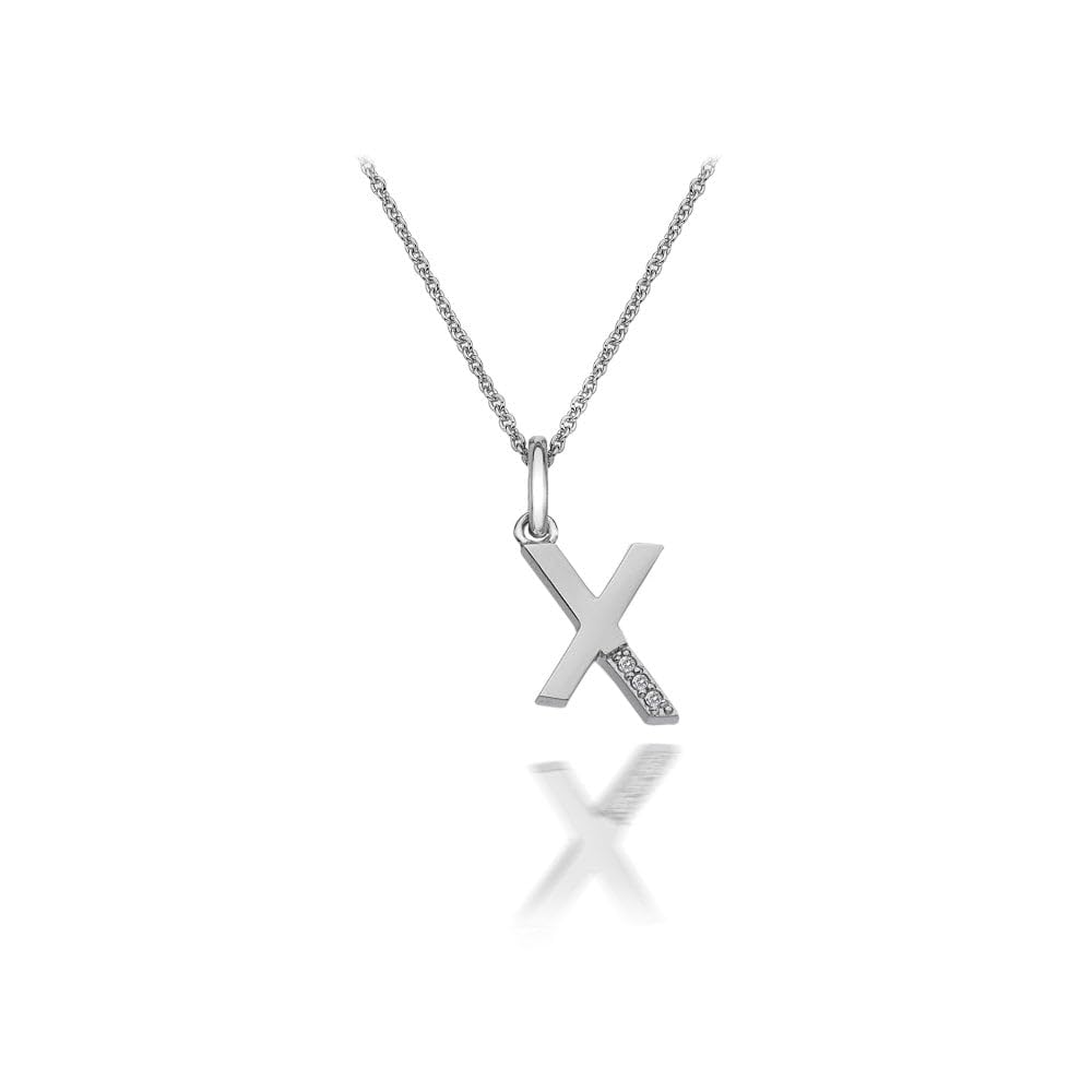 Hot Diamonds 925 Sterling Silver Letter Pendant Necklace | Personalised Initial Letter Necklace for Women | Silver Micro Pendant with 3 Real Diamonds (Letter X)