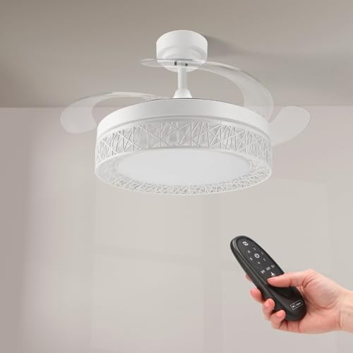 - White Aqua Ventilador de Techo LED 66W con Luz CCT Regulable y Control de Intensidad, Motor DC 30W+Luz Led 36W, Silencioso, 6 Velocidades, 4 Aspas Retráctiles, Temporizador.