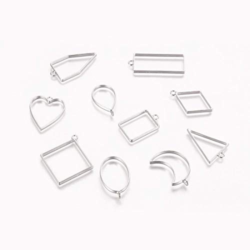 LANBIDE 40 PCS Bezels for Resin Jewelry Making-Open Frame Pendant Bezel Pendant Back Blanks Charms Hollow Assorted Geometric Resin Mold DIY Crafts - Thumbnail 5