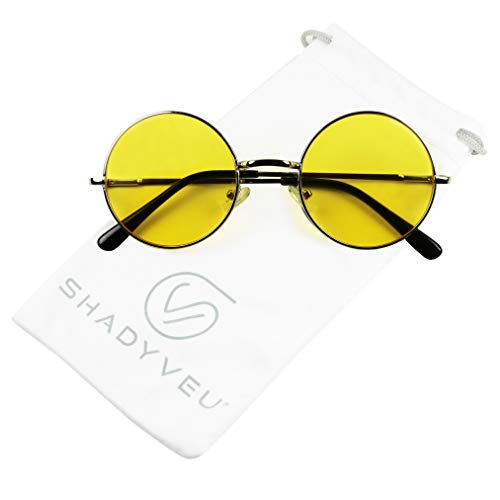 ShadyVEU Retro John Lennon Style Sunglasses Round Colorful Tint Groovy Hippie Wire Teashades (Yellow Lens, 50)