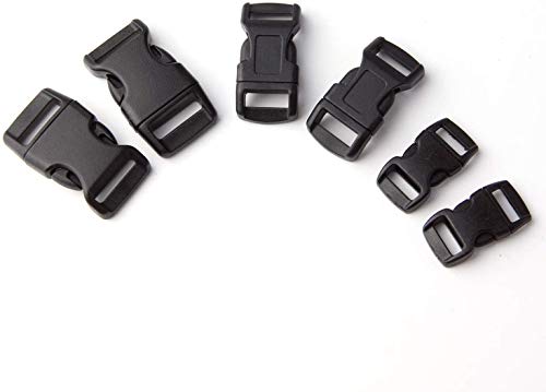 Golden Pearl 5/8, 1/2, and 3/8 inch(20 Each) Black Plastic Contoured Side Release Buckles for Paracord Bracelets-60pcs