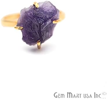 Amethyst Rough Stone Ring, Prong Setting, Claw Ring, 24k Gold Plated Gemstone Adjustable Ring 1pc (AMRG-12006)