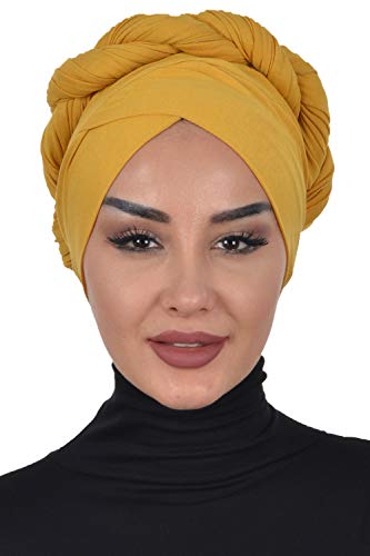 Jersey Shawl for Women Cotton Instant Modesty Turban Cap Bonnet Mustard