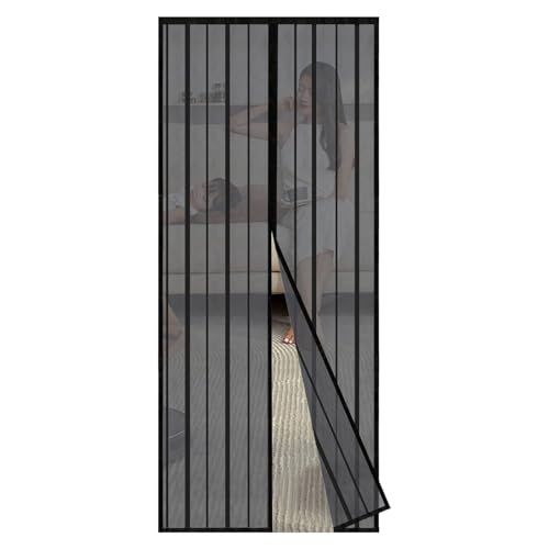 Sekey 95x210 cm Moustiquaire pour Portes, Avancée Rideau Magnétique Anti-insectes pour Balcon, Cave, Terrasse, Montage Facile à Coller, Kit d'installation Complet, Noir