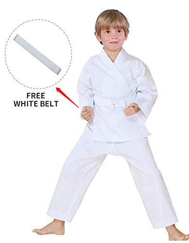 FLUORY Karate Uniform with Belt, White Karate Gi for Adult & Children Size 000-6 FLUORY Karate Uniform with Belt, White Karate Gi for Adult & Children Size 000-6