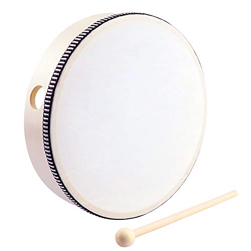 HiGift 3 Pack Hand Drums Kids Percussion Wood Frame Drum with Wooden Drum Beater-12 Inch & 10 Inch & 8 Inch - Thumbnail 4