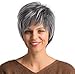 Emmor Short Grey Synthetic Wigs for Women Pixie Cut Wig Natural Realistic Daily Use Hair, Mix Black & White Fiber