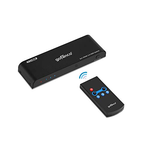 gofanco 4K 60Hz 3x1 HDMI 2.0 Switch with IR remote control - 3 Port HDMI Switch Switcher Selector 4K @60Hz 4:4:4, HDR, 3D, HDMI 2.0, HDCP 2.2, 18Gbps, 3 in 1 Out, 3 to 1 (HDRswitch3P)