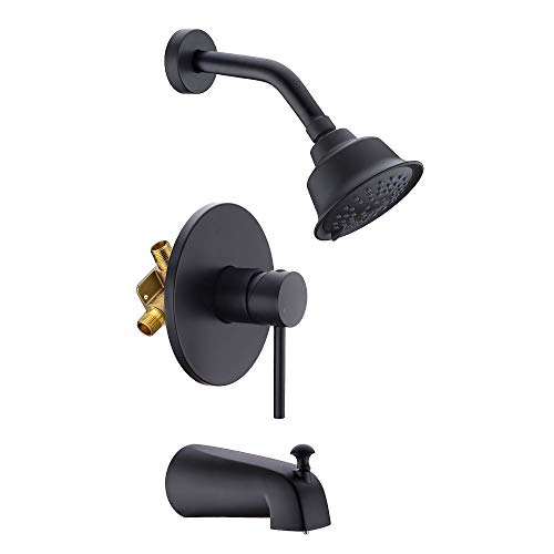 HANEBATH Matte Black Tub and Shower Faucet Set, Shower Trim Kit with Pressure Balance Valve and