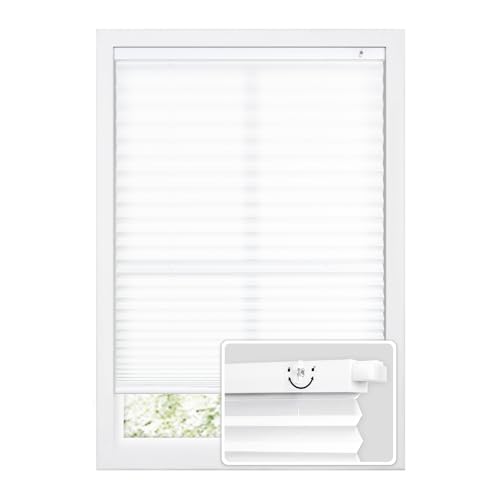DEZ FURNISHINGS EZ Fit No Tools No Drill Cordless 1" Light Filtering Pleated Sh…