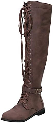 Women's Over The Knee Stacked Chunky Low Heel Retro Lace Up Long Tube Toe High Tall Boots
