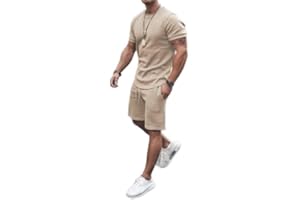 congluoki Men's Shirt and Shorts Set 2 Piece Outfits Fashion Summer Tracksuits Casual Sportwear Set