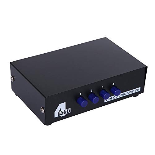 Iseebiz Audio Video RCA Switch, 4 in 1 Out 4-Way AV Switch, Composite Video L/R Audio Selector, Metal Housing RCA Switcher for STB DVD DVR Analog TV Game Consoles Projector Home Speaker in Education