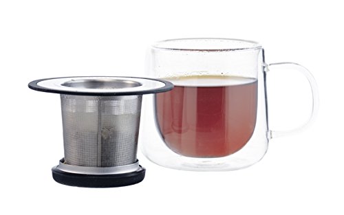 GROSCHE London Drop In Ultra Fine Laser Cut Stainless Steel Tea Infuser (Brew-in-cup infuser) with lid, trivet, and soft touch silicone