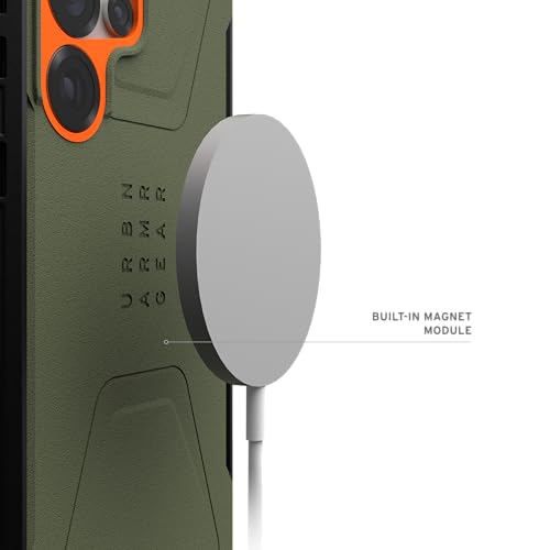 Urban Armor Gear UAG - Funda diseñado para Samsung Galaxy S25 Ultra Civilian - Compatible con Carga magnética, Color Verde Oliva/Naranja