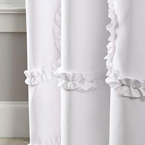 Felisa White Shower Curtain with Ruffle Loop,Farmhouse Shabby Chic