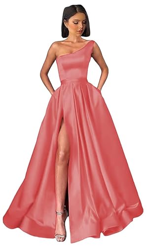 Bxqmzl Women's One Shoulder Prom Dress Coral