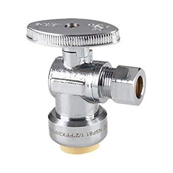EFIELD Höger Push Fit 1/4 Turn Angle Stop Valve Water Shut Off 1/2 Push x 3/8 Inch Compression Chrome (1)