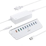 AUKEY Powered USB Hub, Aluminum 10-Port USB 3.0 Hub with 1 Quick Charge 3.0 Port, 2 AiPower Charging Ports, 7 USB 3.0 Data Ports, 12V/4A Power Adapter Compatible with Laptops, Phones, and More