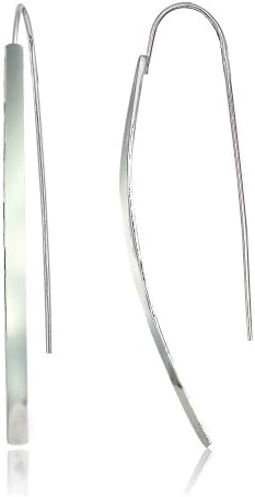 Sterling Silver Polished Curved Long Flat Bar Threader Drop Earrings