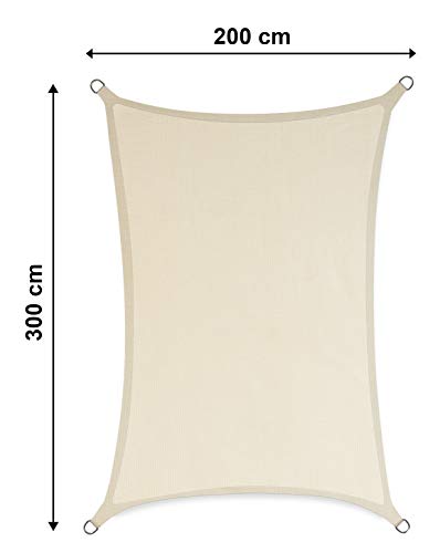 sunnypillow Sonnensegel Rechteckig 2 x 3 m inkl. Befestigungsseilen 100% HDPE | Windschutz | UV Schutz | atmungsaktiv | Sonnenschutz für Garten Terrasse und Balkon | Beige – Bild 3