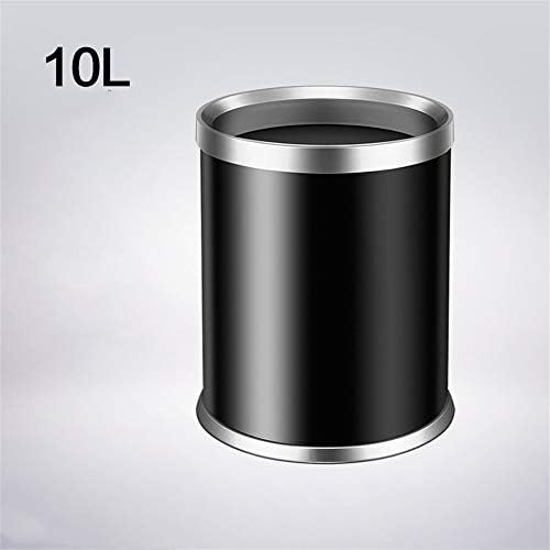 NeoMcc Durable European Stainless Steel Simple Coverless Trash Can Home Living Room Double Pressure Ring Texture Office For Home and Office and Shop (Color : Black, Size : 10L)