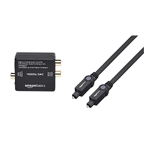 Amazon Basics 192KHz Digital Optical Coax to Analog RCA Audio Converter, ABS, Black, 2 x 1.6 x 1