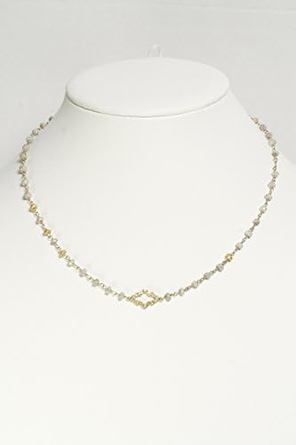 White Sapphire Beaded Necklace with Vermeil Cubic Zircon Trinket, Adjustable
