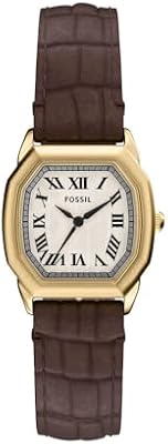 Montre Harlow pour femme, mouvement à quartz trois aiguilles avec bracelet en acier inoxydable ou en cuir, Brun bois, 27 mm