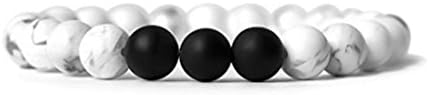YHY Couple Black Matte Agate/White Howlite/Pink Ctystal 8mm Beads Bracelet for Mens Womens
