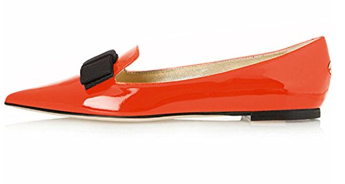 Eldof Women's Basic Closed Pointed Toe Ballet Flat Slip On Shoe Orange US9.5