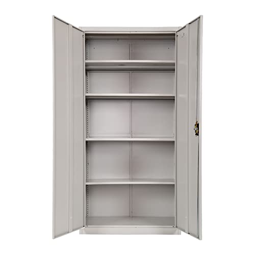 Frideko Filing Cabinet 90 x 40 x 185 cm - Metal Cabinet with 2 Doors and 2 Adjustable Shelves, Storage Cabinet with Lock for Home, Office and Warehouse, Light Grey