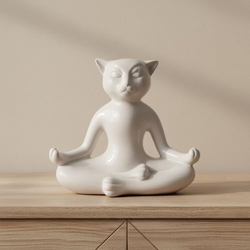 Sagebrook Home Ceramic 7" Yoga Cat, White