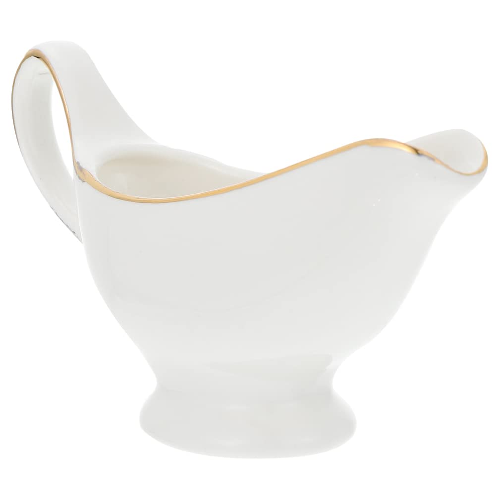 Ceramic Gravy Boat Pourer Dish: Porcelain Creamer Pitcher with Handle Steak Gravy Boat Milk Jug with Gold Trim Condiment Bowl Sauce Dispenser