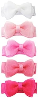 Baby Wisp 5 Tiny Fancy Organza Hair Bow Clips Baby Girls Toddlers Accessory - Pink Love Gift Set
