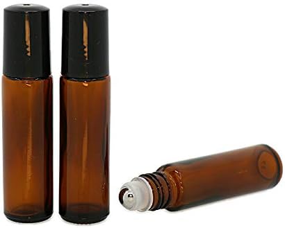 JIHUOO 6 Pcs 10ml Glass Essential Oil Bottles Perfume Rollerball Bottles Removable Stainless Steel Roller Balls Vials Brown