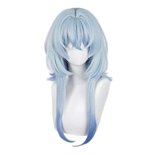 KAPVXRKI Light Blue Gradient Cosplay Wig for Women Blue Layered Wig with Bangs Realistic Costume Wigs Heat Resistant for Cosplay Party