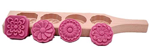 Hewnda China Mooncake Mold - Wooden Cake Mold for Moon Cakes, Springerle, Cookies, Soap (4 holes)