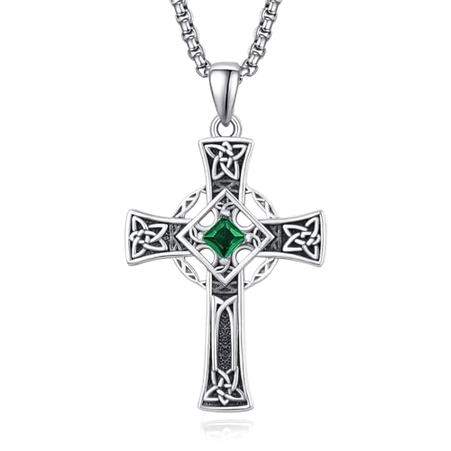 ADMETUS May Birthstone Cross Necklace Sterling
