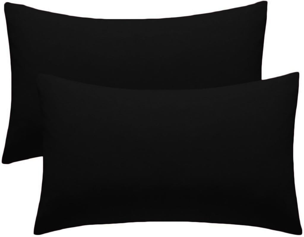 2 Pack Poly-Cotton Pillowcases |Envelope Closure| Ultra Soft Premium Quality Housewife Plain Pillow Case Cover For Bedroom Pillowcases Pair - 50 X75cm (Black)