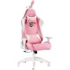 AutoFull Pink Gaming PU Leather High Back Ergonomic Racing Office Desk Computer Chairs with Lumbar Support, Rabbit Ears
